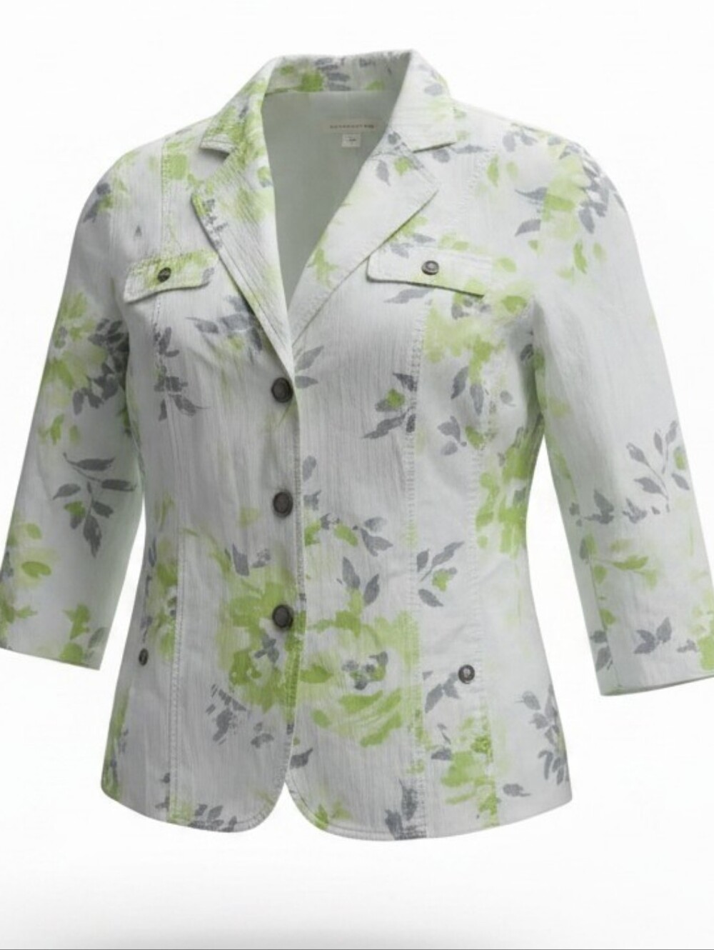 COLDWATER CREEK | Floral Snap Front Jacket Ivory Green Lined Cotton Blazer | 16